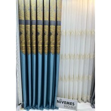 Nivemeshome Milas Turkuaz-Gold 671539 1/3 Sık Pileli Fon Perde Apm