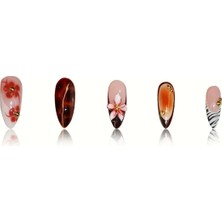 By Maya Beauty Nail 24'lü Çiçek ve Ombre Baskı Detaylı Gold Charm İşlemeli Leopar Badem Jel Protez Takma Tırnak