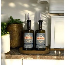 Home Ahşap Stantlı 2'li Amber 500 ml Cam Ayçiçek Yağı Zeytinyağı Şişesi Yağdanlık