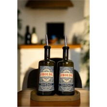 Home Ahşap Stantlı 2'li Amber 500 ml Cam Ayçiçek Yağı Zeytinyağı Şişesi Yağdanlık