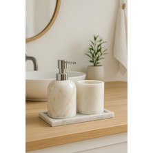 Akayev Mermer Beyaz 3 Parça Gümüş Banyo Seti Modern Stil Suya Dayanıklı Malzeme Renkli