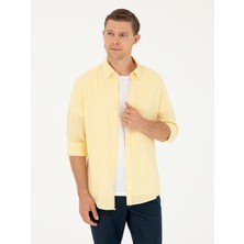 Cacharel Erkek Sarı Keten Karışımlı Slim Fit Uzun Kollu Gömlek 50250813-VR044