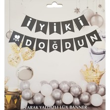Deniz Parti Siyah Gümüş Yaldızlı Iyiki Doğdun Uzar Banner