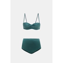 Bali Yeşil Balenli Dolgulu Straplez Push-Up Toparlayıcı Bikini Takım