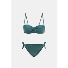 Bali Yeşil Balenli Dolgulu Straplez Push-Up Yandan Bağlamalı Bikini Takım