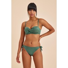 Bali Yeşil Balenli Dolgulu Straplez Push-Up Yandan Bağlamalı Bikini Takım