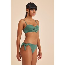 Bali Yeşil Balenli Dolgulu Straplez Push-Up Yandan Bağlamalı Bikini Takım