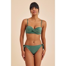 Bali Yeşil Balenli Dolgulu Straplez Push-Up Yandan Bağlamalı Bikini Takım