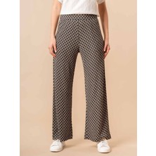 Kadın Siyah Beli Lastikli Rahat Kalıp Desenli Pantolon,kadın Pantolon