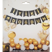 Deniz Parti Siyah Altın Yaldızlı Iyiki Doğdun Uzar Banner