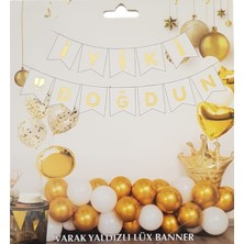 Deniz Parti Beyaz Altın Yaldızlı Iyiki Doğdun Uzar Banner