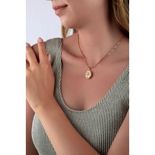 Ince Ataş Zincirli Gold  Pembe Sedefli ve Incili Kapaklı Fotoğraf Kolyesi