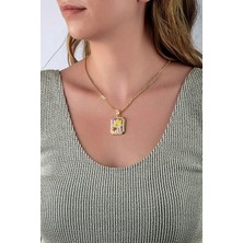 Tasarım Zincirli Mor Renk Bal Peteği & Arı Figürlü Taşlı Gold Kolye