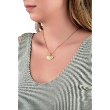 Beyaz Sakura Çiçekli Yelpaze Figürlü Gold Kolye