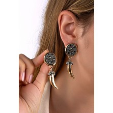 Fildişi & Jeot Figürlü Çift Renk Küpe