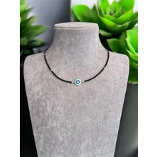 Siyah Mini Boncuklu Nazar Boncuğu Uçlu Bijuteri Kolye