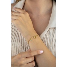 Altın Renkli Ataş Zincirli Yonca Desenli Zarif Bileklik