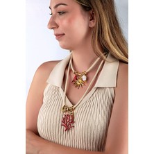 Mercan & Balık & Yengeç Figürlü Renkli Deri Kolye