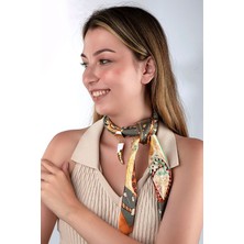 Altın Fildişi Yüzüklü Kiremit & Gri Desenli Fular