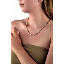 INNUENDO JEWELRY Altın Renkli Taşlı Blok Zincir Kolye Zirkon Taşlı Kadın Şık Zarif Kolye