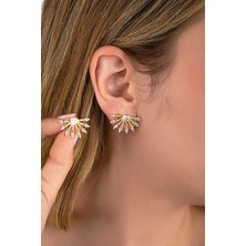 Altın Renkli Güneş Motifli Taşlı Küpe