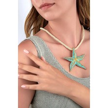Turkuaz Gold Deniz Yıldızı Figürlü Kolye