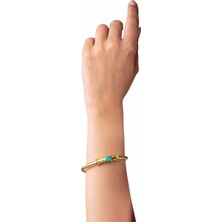 INNUENDO JEWELRY Altın Renkli Güneş Işığı Motifli Mavi Taşlı Kelepçe Bilezik Zirkon Taşlı Kadın Şık Zarif Bilezik