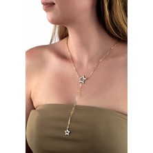 INNUENDO JEWELRY Altın Renkli Ataş Zincirli Taşlı Yıldız Figürlü Y Kolye Zirkon Taşlı Kadın Şık Trend Kolye
