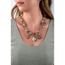 Antik Görünümlü Madalyon Charmlı Sarmal Halka Kalın Kolye