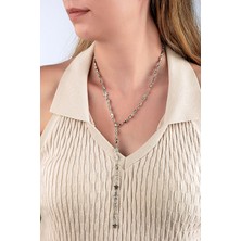 Gümüş Renkli Ay & Yıldız & Göz ve El Figürlü Y Kolye