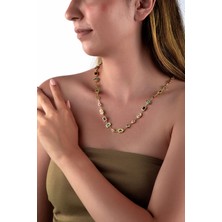 INNUENDO JEWELRY Altın Renkli Renkli Taşlı Geometrik Kolye Zirkon Taşlı Kadın Şık Modern Kolye