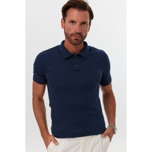 Erkek Polo Yaka Örgü Desenli Kısa Kollu Yazlık Triko Tişört