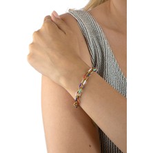 Altın Renkli Rengarenk Mineli Zincir Bileklik