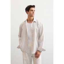 Tugur Erkek Çizgili Oversize Premium Gömlek Soft Touch Refined Comfort