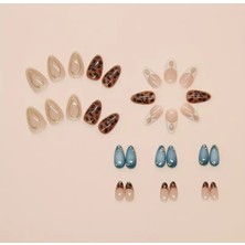 By Maya Beauty Nail 30'lu Leopar ve Gold Detaylı Renkli Dijital Baskı Kısa Badem Model Jel Protez Takma Tırnak