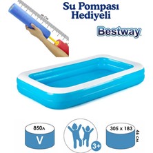 Su Pompalı-Bestway 54150 Jumbo Deluxe Dikdörtgen Şişme Aile Havuzu 305X183X46 cm