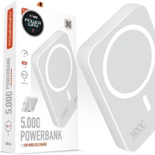 5.000MAH PD15W Magsafe Kablosuz Wireless Taşınabilir Şarj Cihazı Beyaz Powerbank Txm5