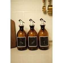 Home Amber Cam Zeytinyağı Limon Suyu Sirke Şişesi Yağdanlık 3lü Set 300ML