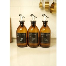 Home Amber Cam Zeytinyağı Limon Suyu Sirke Şişesi Yağdanlık 3lü Set 300ML