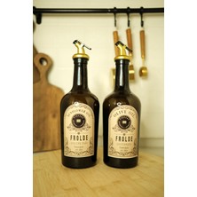 Home Ahşap Stantlı 2'li Amber Gold Tıpalı 500 ml Cam Ayçiçek Yağı Zeytinyağı Şişesi Yağdanlık
