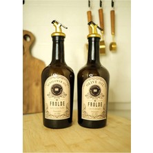 Home Ahşap Stantlı 2'li Amber Gold Tıpalı 500 ml Cam Ayçiçek Yağı Zeytinyağı Şişesi Yağdanlık