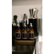 Home Meftune Oval Ahşap Stantlı Amber Zeytinyağı Limon Suyu Sirke Şişesi Yağdanlık 3lü Set 300ML