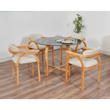 Vowturkey Coco Iskandinav Tasarım Camlı Ahşap Masa Sandalye takımı(105 Cm-4 Sandalyeli)