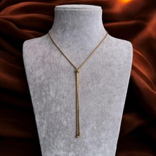 Çelik Altın Rengi Ayarlanabilir Şık Y Kolye