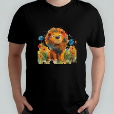 Pixxa Sevimli Aslan Lion Unisex %100 Pamuklu Bisiklet Yaka T-Shirt Model 4