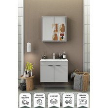 Biani Fix Loft 85 Cm Banyo Dolabı,Seramik Lavabolu, Aynalı,Lavabo Dahil,Mdf,Mat Gri
