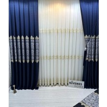 Nivemeshome FJ631749 V-517 Arora Lacivert 1/3 Sık Pileli Fon Perde Apm