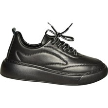 U555250603 Siyah Hakiki Deri Spor Ayakkabı Sneakers