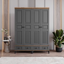 Monzio Terra 4 Kapaklı Çekmeceli Gardırop Tamamı Mdf (Antrasit)