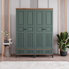 Monzio Terra 4 Kapaklı Çekmeceli Gardırop Tamamı Mdf (Yeşil)